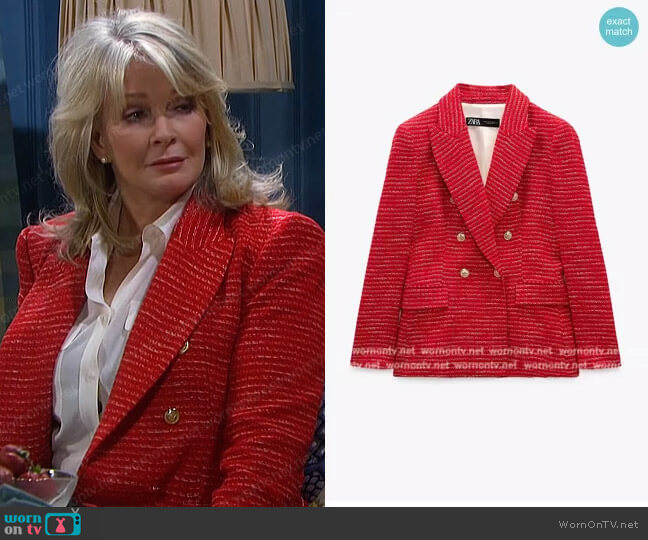 Zara Textured Double Breasted Blazer worn by Marlena Evans (Deidre Hall) on Days of our Lives