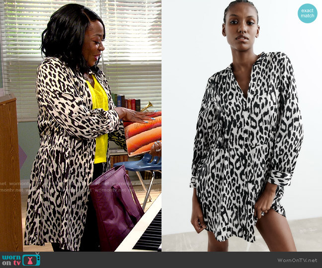 Zara Animal Print Dress worn by Tina Butler (Tichina Arnold) on The Neighborhood