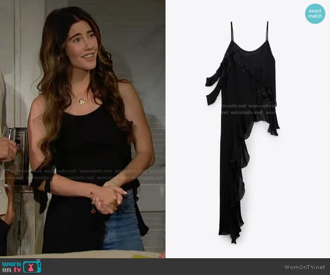 Zara Ruffled Asymmetric Top worn by Steffy Forrester (Jacqueline MacInnes Wood) on The Bold and the Beautiful