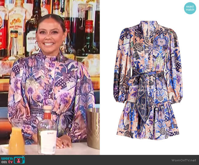 Zimmermann Celestial Printed Silk Mini Dress worn by Vanessa Lachey on Access Hollywood