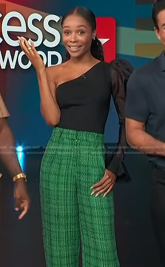 Zuri’s black top and green plaid tweed pants on Access Hollywood