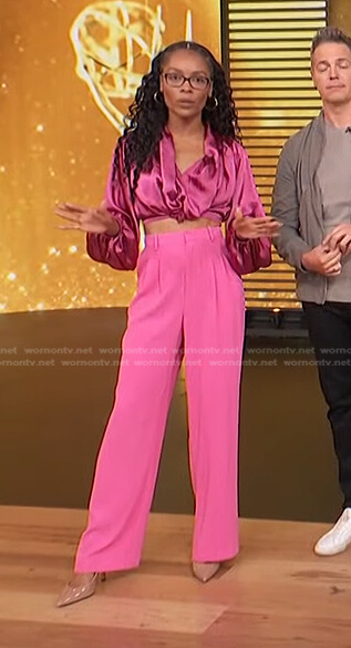 Zuri’s pink cropped top and pants on Access Hollywood