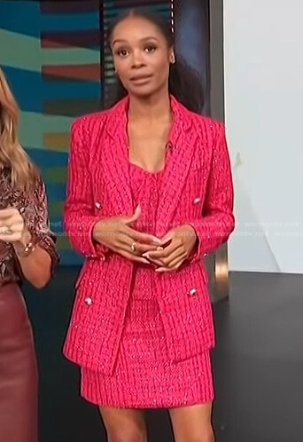 Zuri’s pink tweed dress and blazer on Access Hollywood