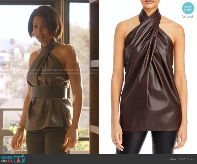 3.1 Phillip Lim Vegan Leather Cross Front Halter Top worn by Jax Stewart (Emayatzy Corinealdi) on Reasonable Doubt