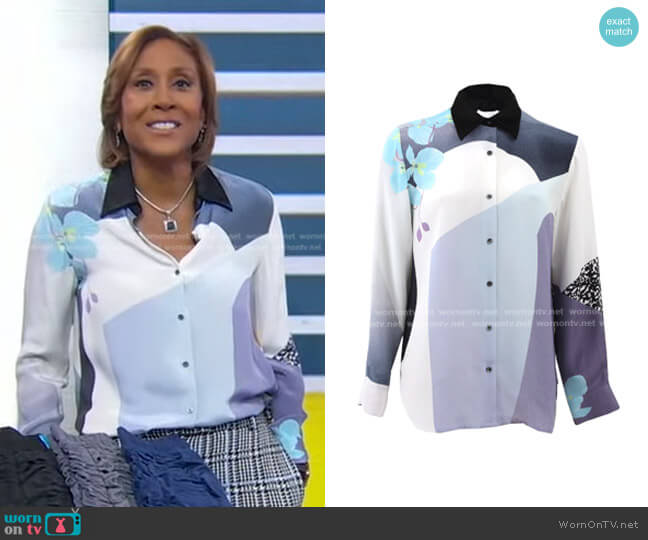 3.1 Phillip Lim Classic Collar Shirt With Satin Lapel worn by Robin Roberts on Good Morning America