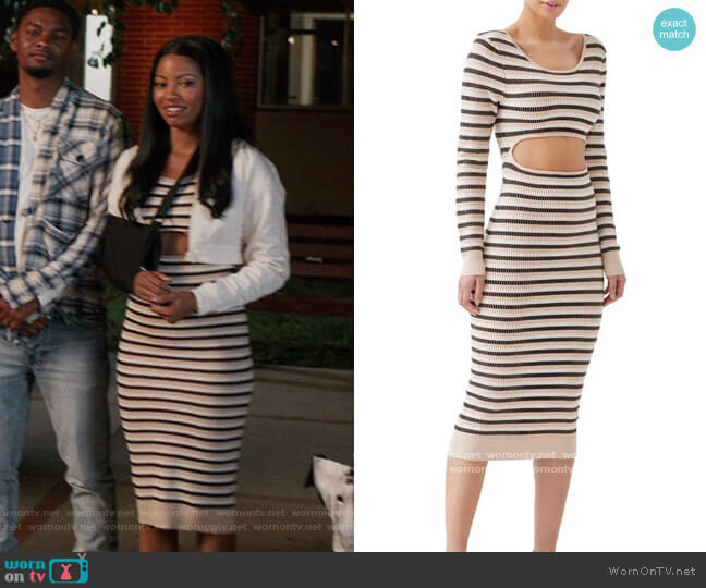 4th & Reckless Liberty Stripe Cutout Long Sleeve Midi Dress worn by Thea (Camille Hyde) on All American Homecoming