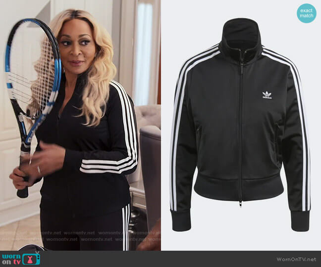 Adidas Adicolor Firebird Primeblue Track Jacket worn by Karen Huger on The Real Housewives of Potomac