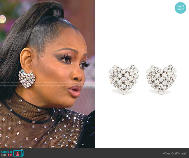 Alessandra Rich Crystal-Embellished Heart-Shaped Earrings worn by Garcelle Beauvais on The Real Housewives of Beverly Hills