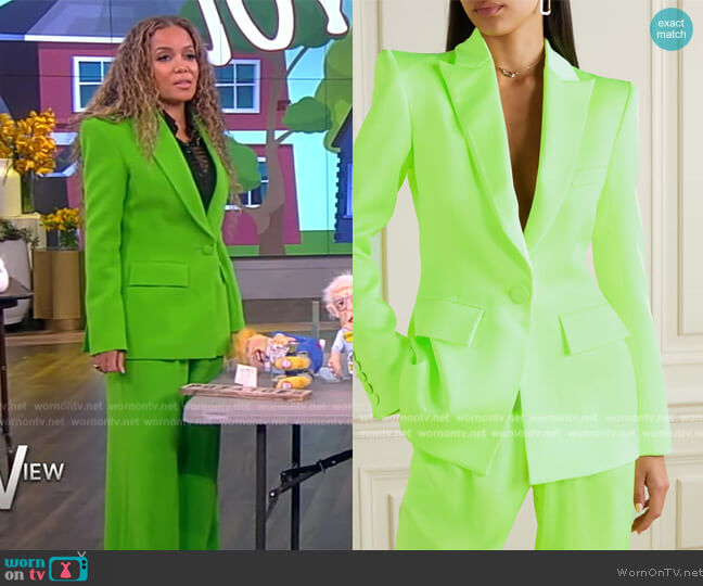 Alex Perry Manon Satin Crepe Blazer Jacket and Pants worn by Sunny Hostin on The View