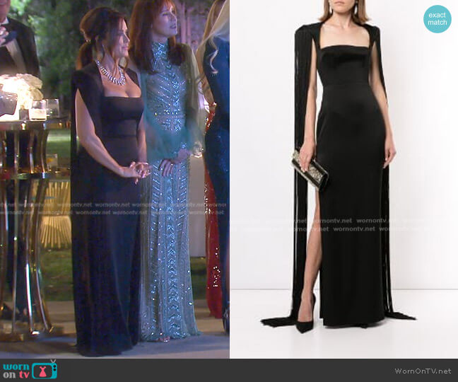 Alex Perry Dallas Fringed-Sleeve Gown worn by Kyle Richards on The Real Housewives of Beverly Hills