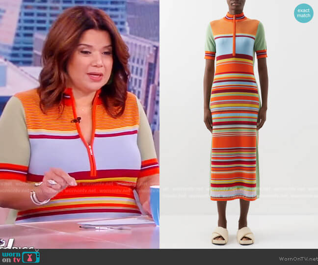 Alemais Alexandra striped half-zip wool midi dress worn by Ana Navarro on The View