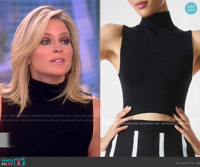 Alice + Olivia Darina Mock-Neck Fitted Crop Tank worn by Sara Haines on The View