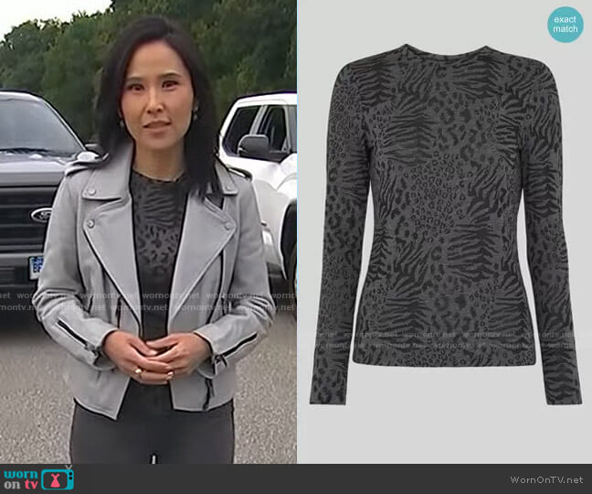 Whistles Animal Burnout Crew Neck Top worn by Vicky Nguyen on Today