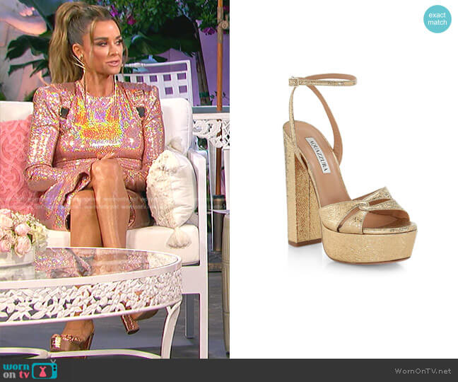 Aquazzura Sinner Plateau Platform Sandals worn by Kyle Richards on The Real Housewives of Beverly Hills