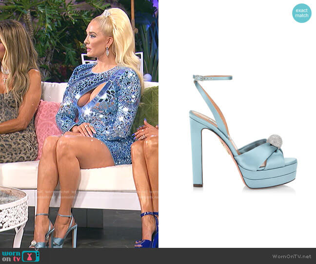 Aquazzura Yes Darling Satin Platform Sandals worn by Erika Jayne on The Real Housewives of Beverly Hills
