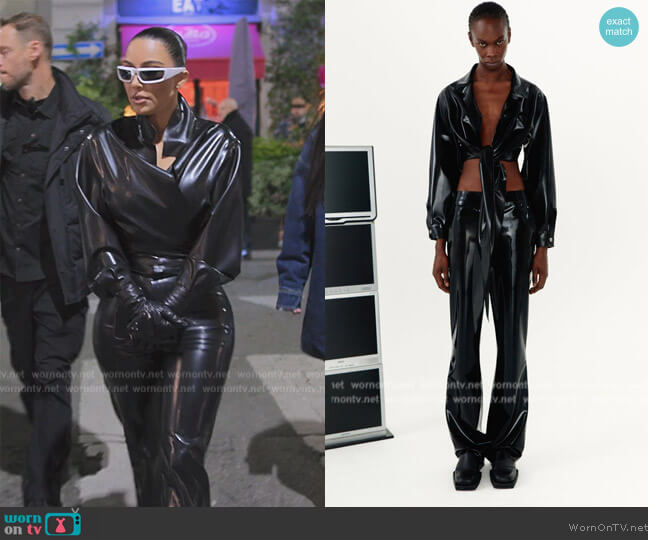 Avellano Latex Shirt to Tie and Pants worn by Kim Kardashian (Kim Kardashian) on The Kardashians