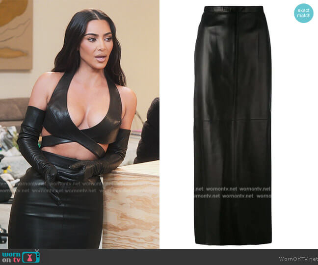 Alaia Black Lamb Leather Long Skirt worn by Kim Kardashian (Kim Kardashian) on The Kardashians