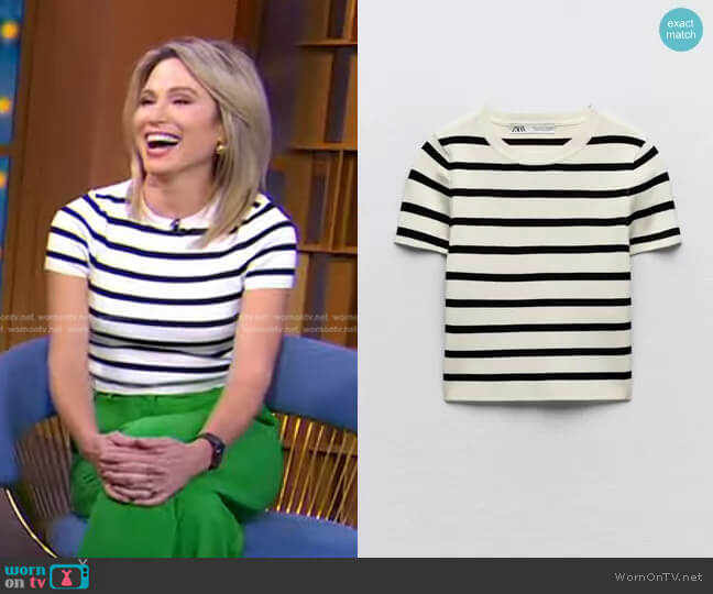 Zara Basic Cropped Knit Top worn by Amy Robach on Good Morning America