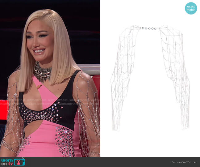 Benedetta Bruzziches Crystal-Embellished Cut-Out Cardigan worn by Gwen Stefani on The Voice