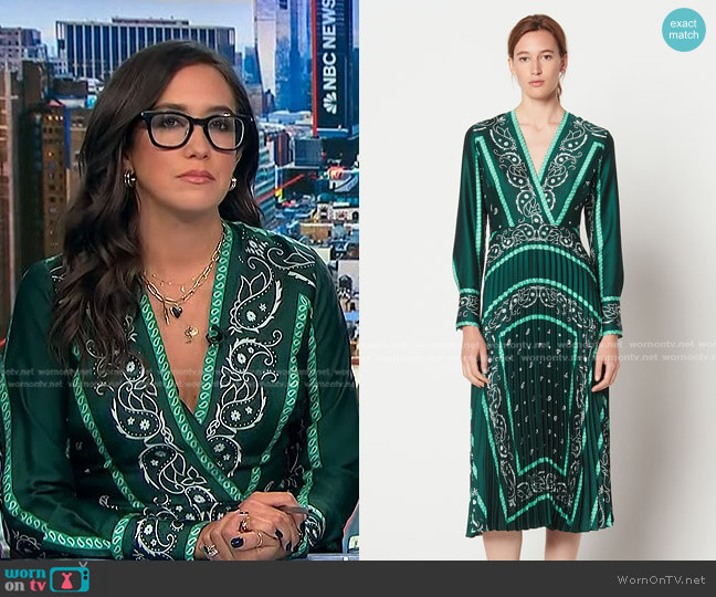 Sandro Cactus Bandana Print Pleated Midi Dress worn by Savannah Sellers on NBC News Daily