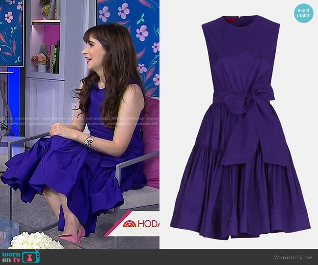 Carolina Herrera Ruffled Taffeta Dress in Purple worn by Zooey Deschanel on Today