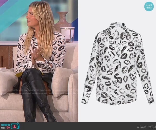 Catherine Gee Daria French Cuff Lip Print Blouse worn by Amanda Kloots on The Talk