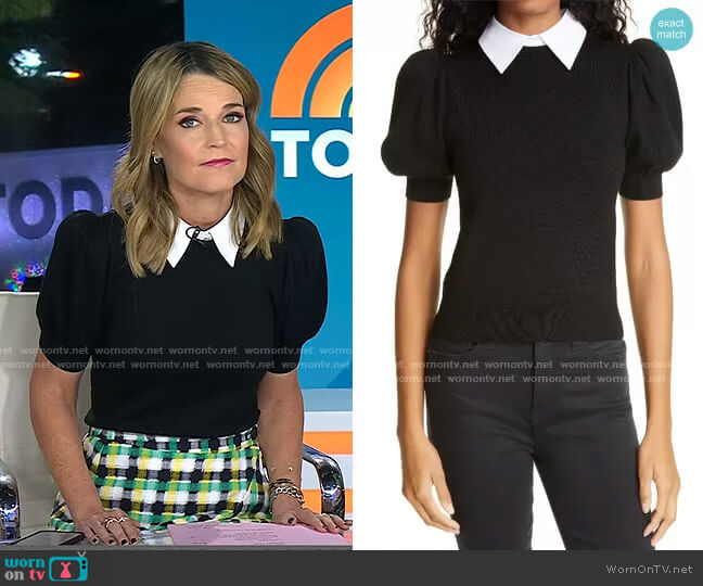 Alice + Olivia Chase Puff Sleeve Sweater with Removable Collar worn by Savannah Guthrie on Today