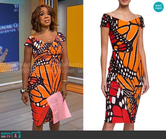 Chiara Boni La Petite Robe Sally Cap-Sleeve Butterfly Dress worn by Gayle King on CBS Mornings