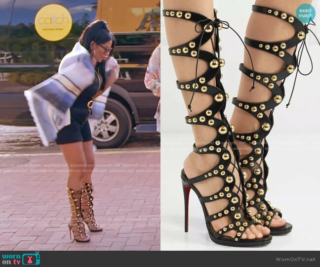 Christian Louboutin Amazoutiful Studded Heel Sandals worn by Jen Shah on The Real Housewives of Salt Lake City