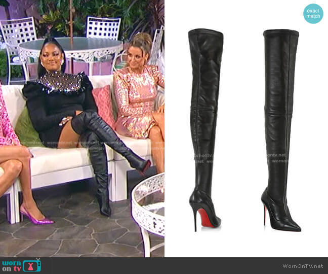 Christian Louboutin Kate 100 Leather Over-The-Knee Boots worn by Garcelle Beauvais on The Real Housewives of Beverly Hills