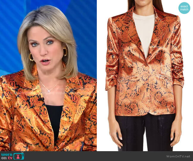 Cinq a Sept Kylie Blazer Jacket In Paisley Flame worn by Amy Robach on Good Morning America