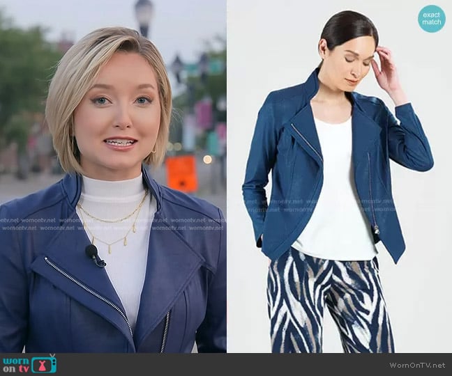 Clara Sunwoo Liquid Leather Signature Jacket in Navy worn by Dasha Burns on Today