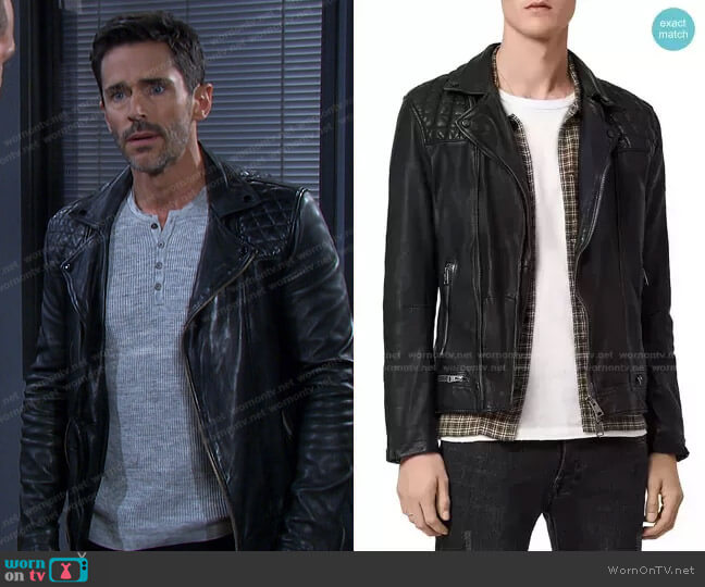 All Saints Conroy Leather Biker Jacket worn by Shawn-Douglas Brady (Brandon Beemer ) on Days of our Lives