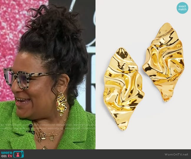 Alexis Bittar Crumpled Gold Large Post Earrings worn by Julee Wilson on Today