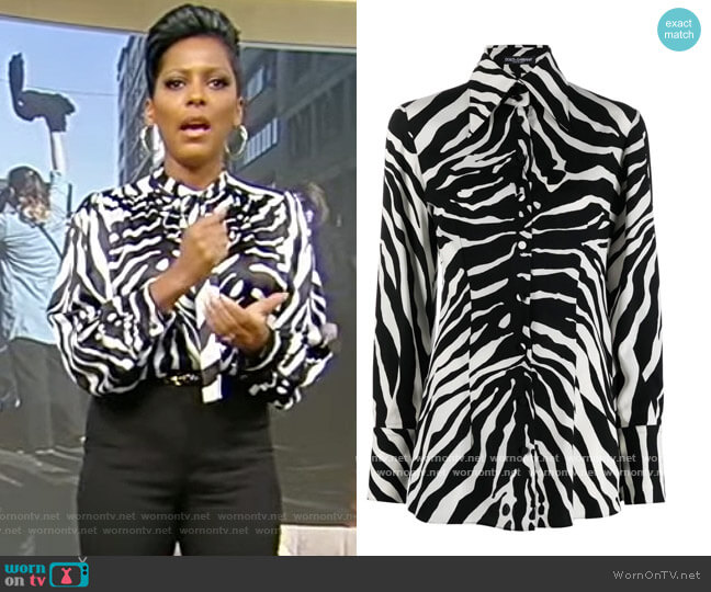 Dolce & Gabbana Zebra print pussy-bow collar shirt worn by Tamron Hall on Tamron Hall Show