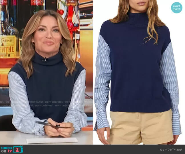 Derek Lam 10 Crosby Corinne Mixed Media Turtleneck Sweater worn by Kit Hoover on Access Hollywood