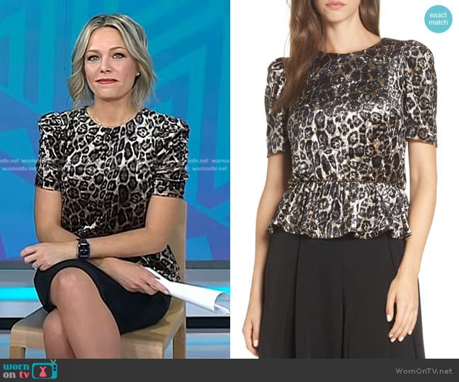 Eliza J Velvet Leopard Print Peplum Top worn by Dylan Dreyer on Today