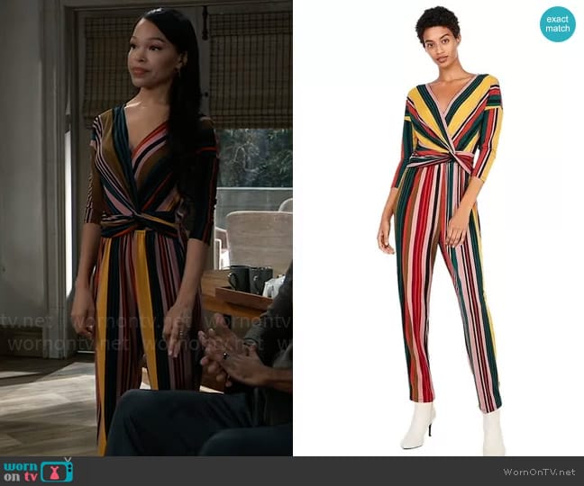 Express Multicolor Stripe Twist Front Jumpsuit worn by Portia Robinson (Brook Kerr) on General Hospital