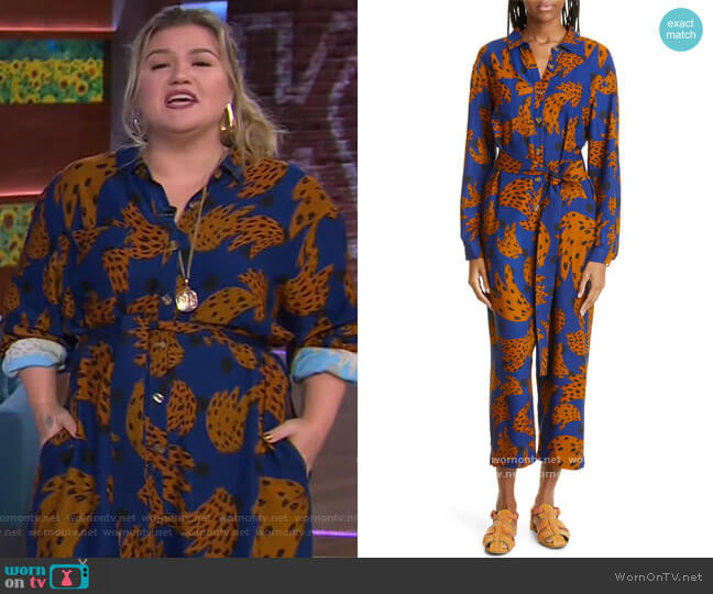 Farm Rio Bananica Navy Jumpsuit worn by Kelly Clarkson on The Kelly Clarkson Show