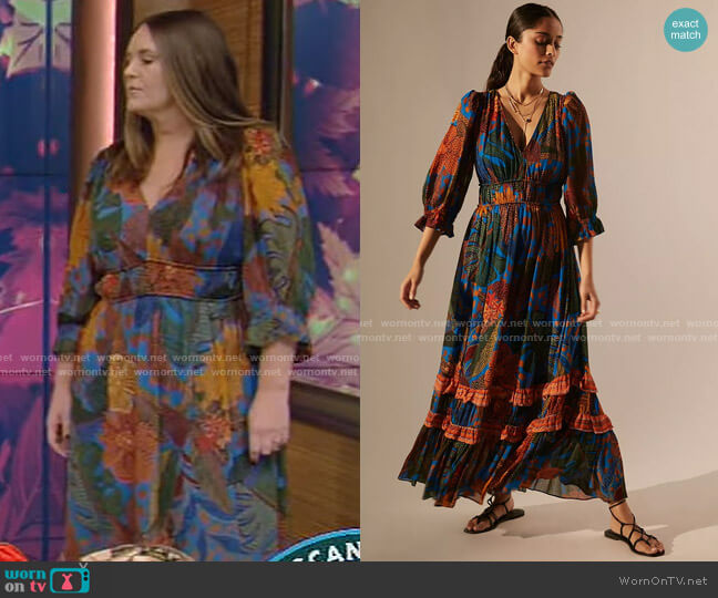 Farm Rio Puff Sleeve Maxi Dress worn by Monica Mangin on Live with Kelly and Ryan