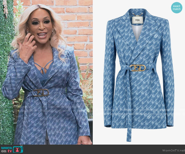 Fendi Light blue chambray jacket worn by Karen Huger on The Real Housewives of Potomac