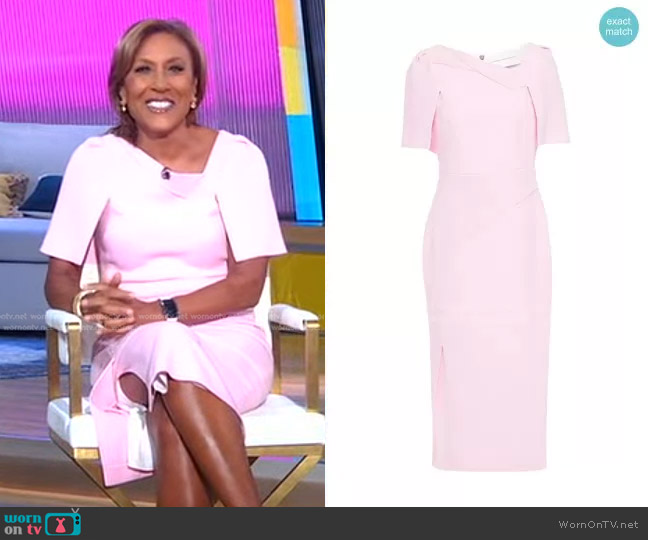 Fenton Cape-Effect Wool-Crepe Midi Dress by Roland Mouret worn by Robin Roberts on Good Morning America