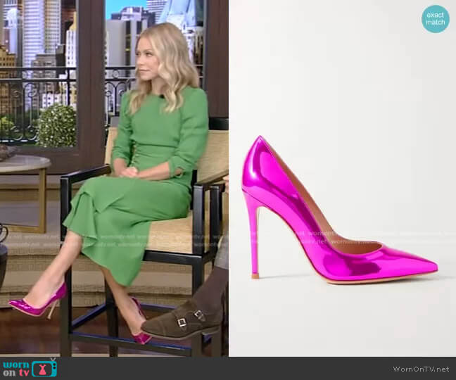 Gianvito Rossi Mirror Calfskin Stiletto Pumps worn by Kelly Ripa on Live with Kelly and Ryan