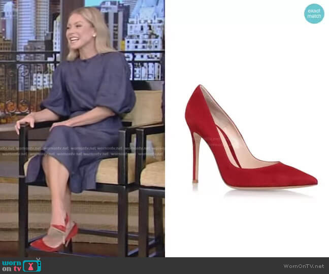 Gianvito Rossi Mirror Calfskin Stiletto Pumps worn by Kelly Ripa on Live with Kelly and Ryan