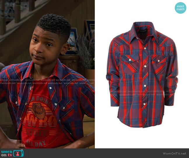 Gioberti Boys Casual Western Plaid Shirt worn by Bill (Alfred Lewis) on Bunkd