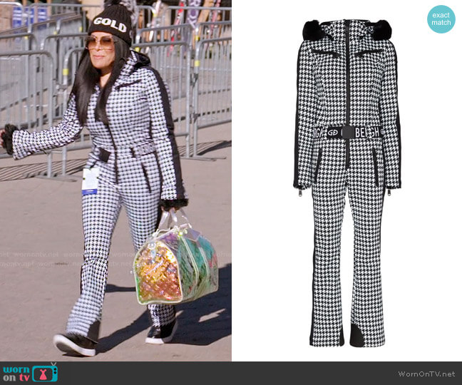 Goldbergh France Houndstooth-Print Ski Suit worn by Jen Shah on The Real Housewives of Salt Lake City
