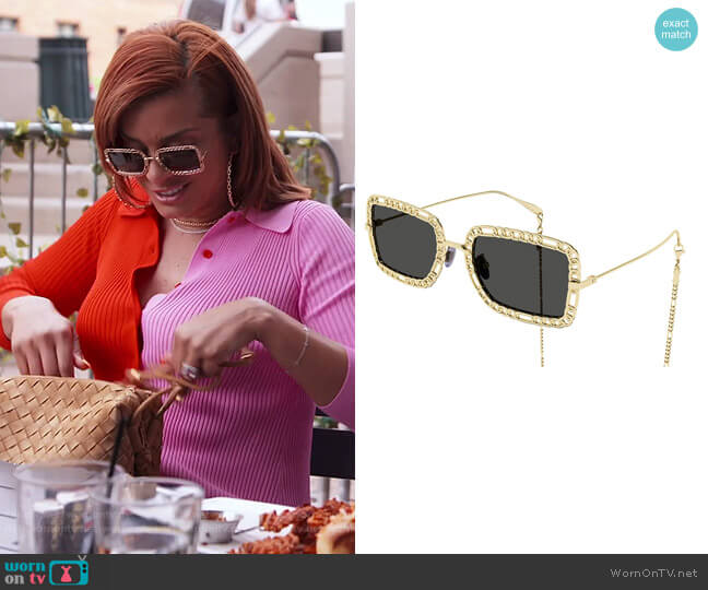 Chain Rectangle Metal Sunglasses with Straps by Gucci worn by Robyn Dixon on The Real Housewives of Potomac