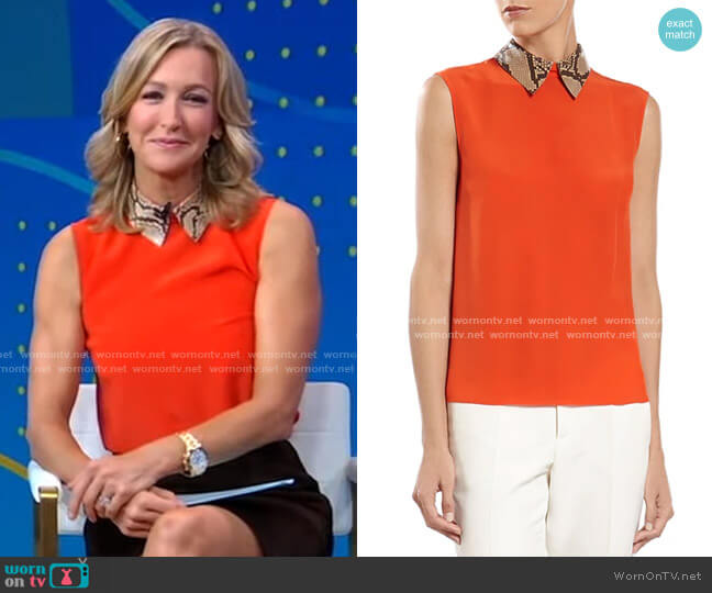 Gucci Python Trimmed Silk Top worn by Lara Spencer on Good Morning America
