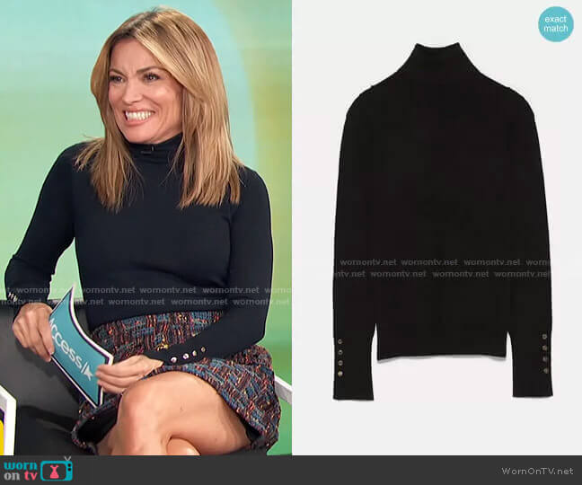 Zara High Collar Knit Sweater worn by Kit Hoover on Access Hollywood