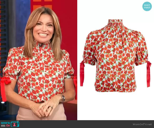 Alice + Olivia Irene Blouse worn by Kit Hoover on Access Hollywood